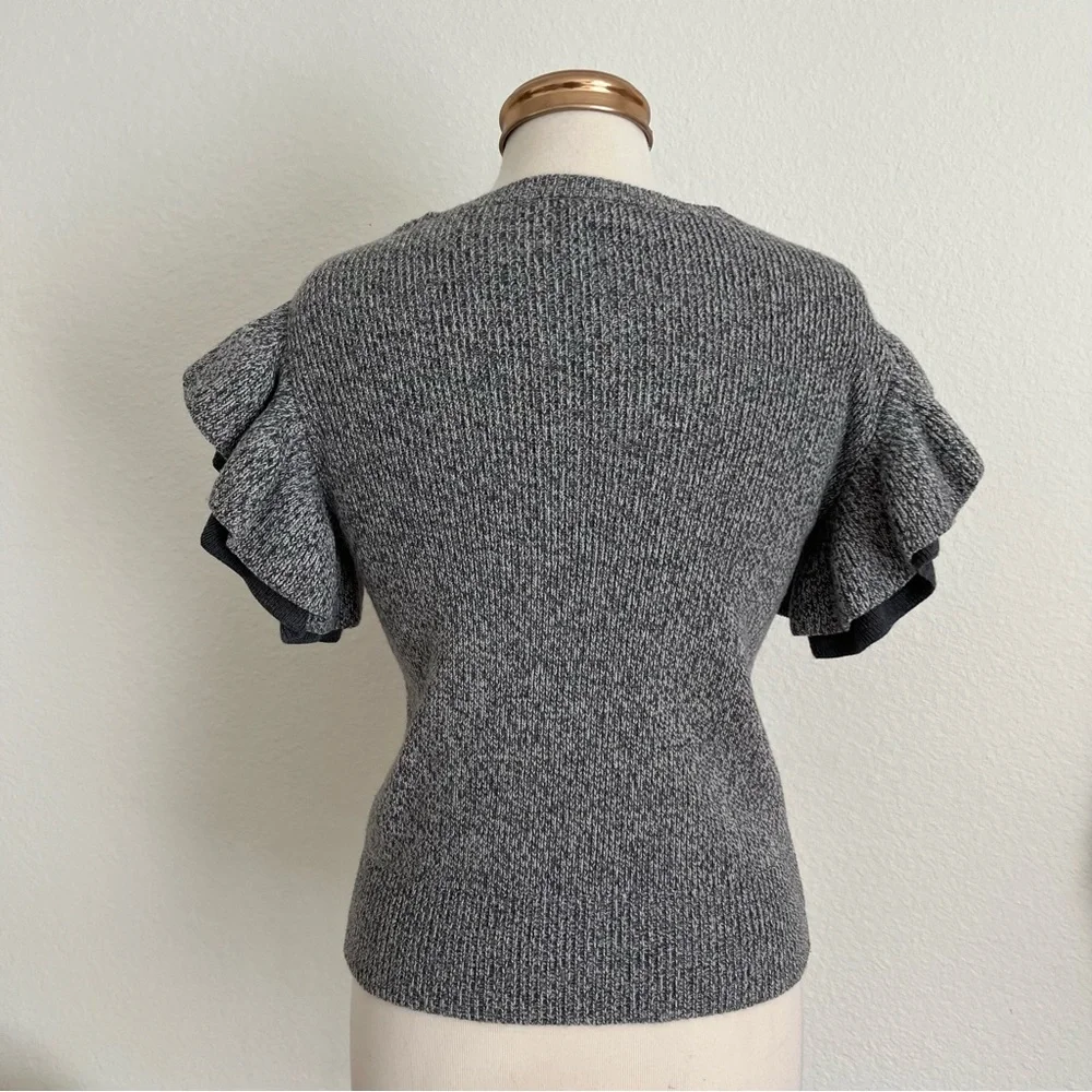 Club Monaco Eris Ruffle Sleeve Marled Merino Wool Sweater Top - Picture 5 of 9